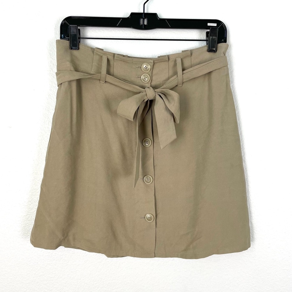 L'Academie Womens Medium Tan Button Up Skirt With Waist Tie Mini